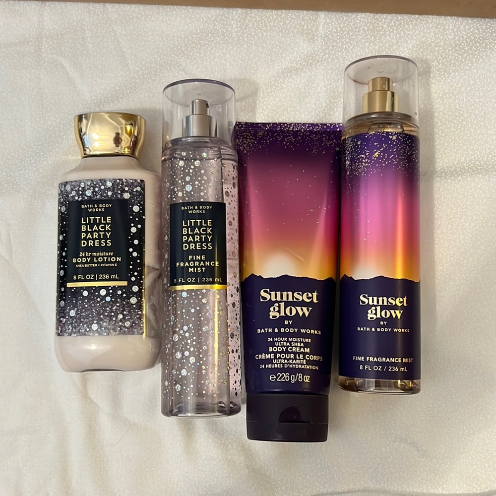 Bath and Body works Little Black Dress & Sunset Glow lotion and fragrance mist